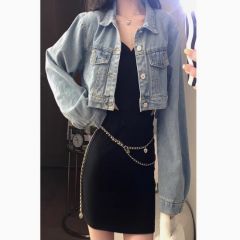 Short Denim Jacket for Petite Hot Girls, Women's 2025 Spring and Autumn, with Design Sense, Niche, Loose, Versatile, Blue Denim Jacket