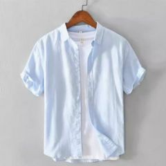 Summer Linen Shirt for Men, Short-sleeved, Thin, Loose, Linen Material Top, Chinese-style, Japanese-style, Retro, Leisurely Cotton and Linen Shirt