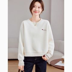 韩系休闲刺绣圆领卫衣女2024秋冬新款慵懒风宽松显瘦套头短款上衣