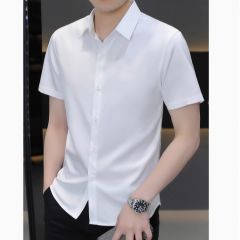 2025夏季男士短袖衬衫纯色商务正装冰丝凉感免烫半袖衬衣薄高级感